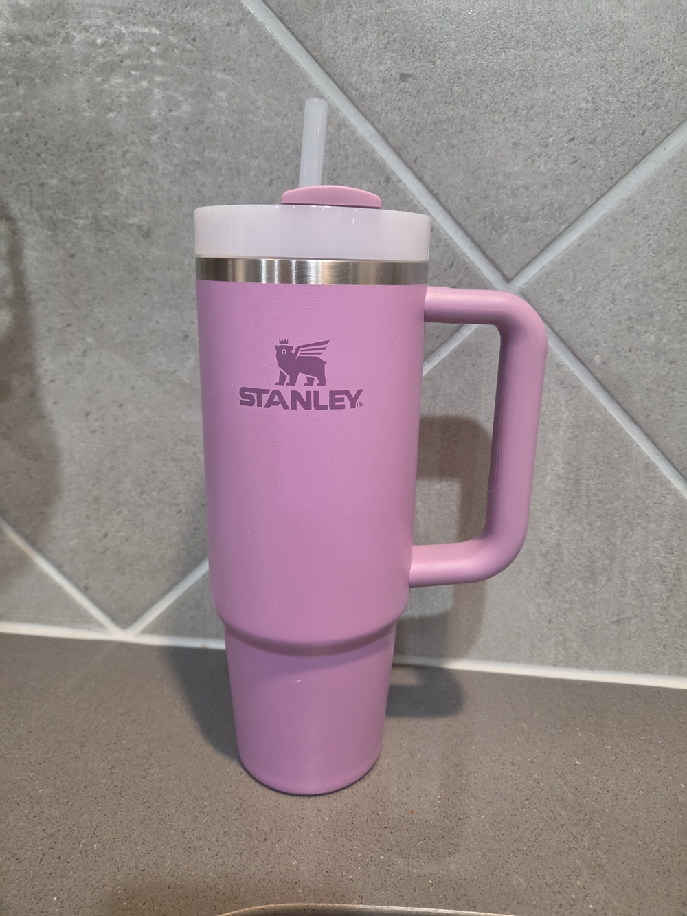 Stanley Pink Travel Mug with Handle and Straw